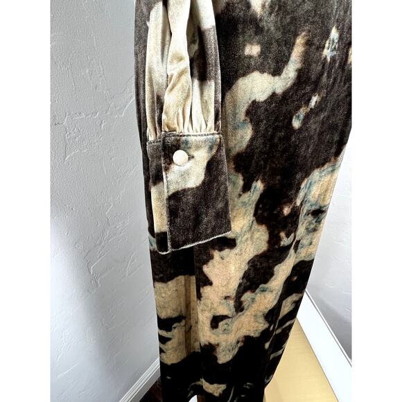 NWT Midi VELVET LONG SLEEVE DRESS Tie Waist Pockets Brown Gold Olive Women Small - Picture 4 of 16